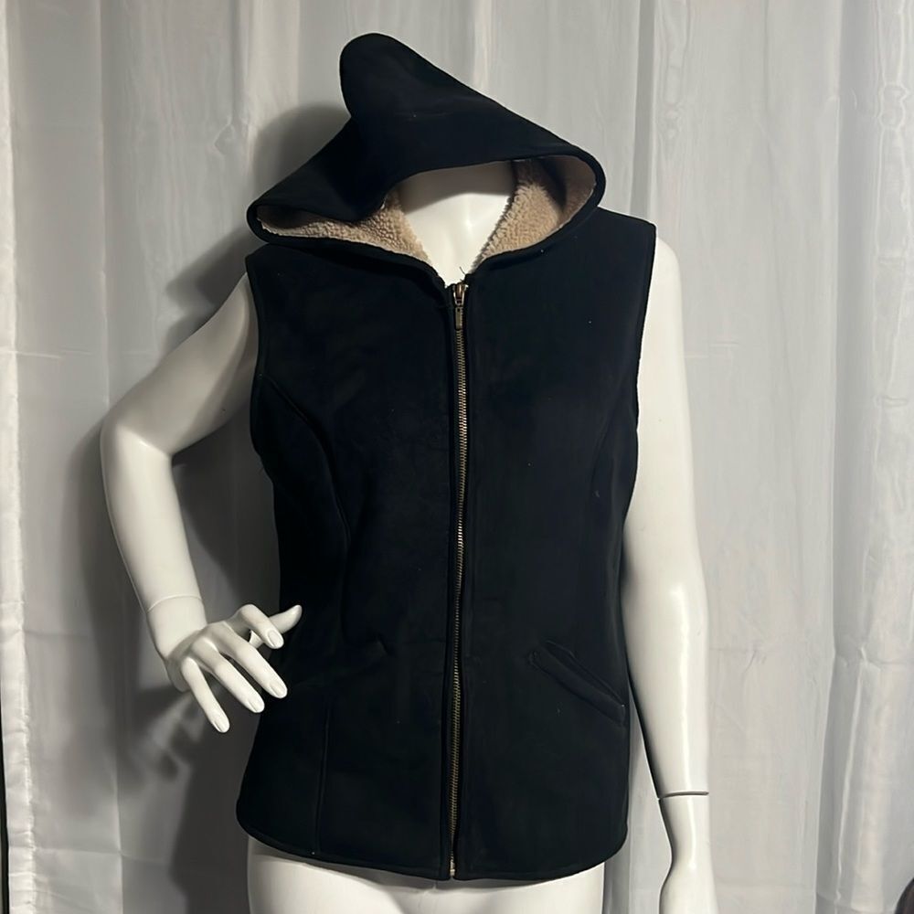 Vintage Weatern Saguaro West Fleece Leather Vest sz M black